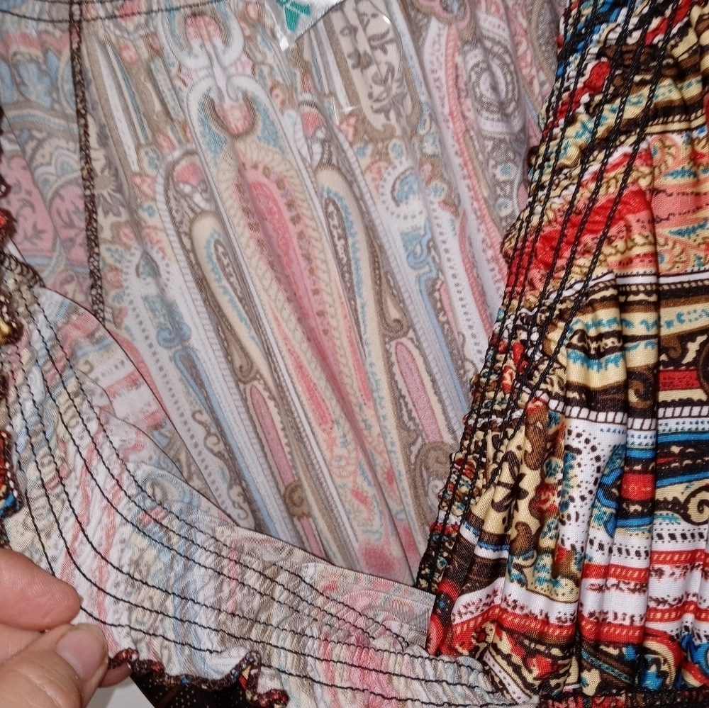 LAPAGEE PAISLEY LONGLINE CROSSOVER V NECK SMOCKED WAIST PRAIRIE STYLE DRESS M - Picture 11 of 15